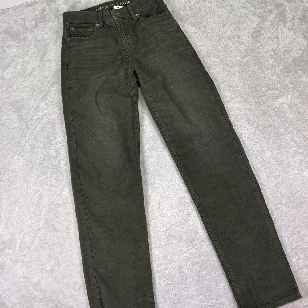American Eagle Women's Corduroy Pants Sz 000 Green Stretch 90s Straight Leg 24"